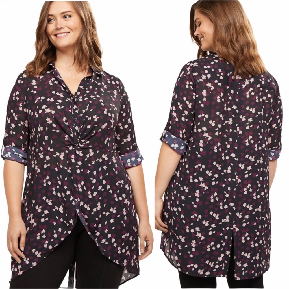 LANE BRYANT FLORAL TWIST FRONT TUNIC